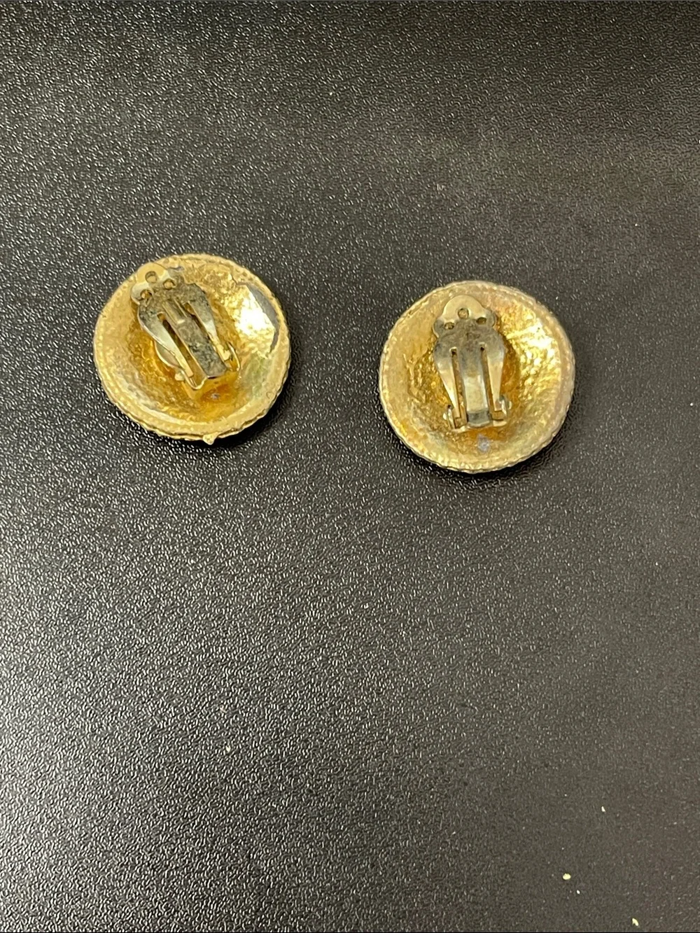 Navy Enamel and Gold Swirl Clip-On Earrings